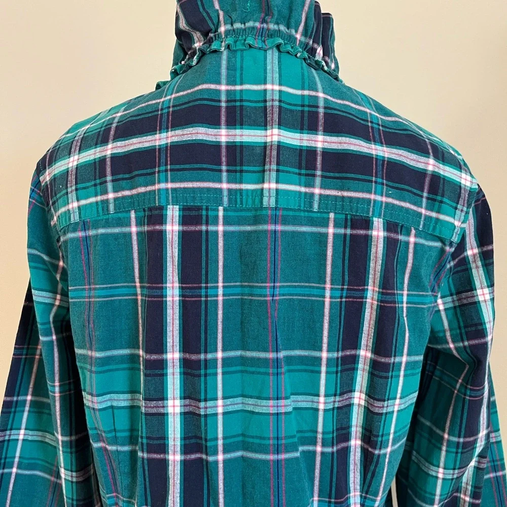 Crown & Ivy Green Plaid Ruffle Blouse Size Medium - Picture 8 of 10